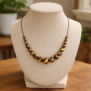 Gold Faceted Bead Necklace Bronze Tone Sparkle Earthy Boho Chic